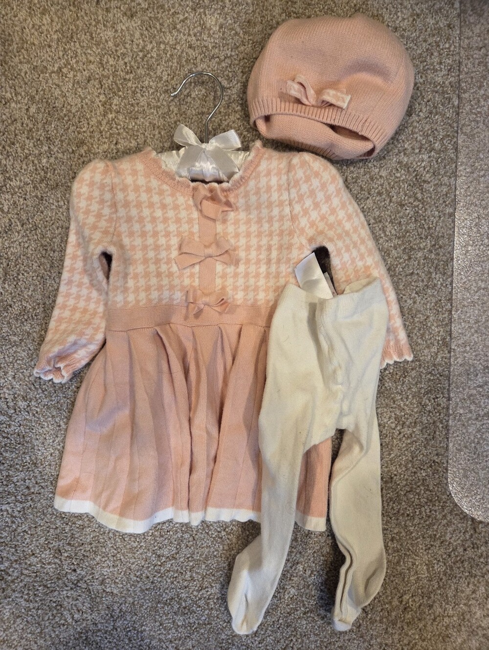 Rachel Zoe Baby Girl Houndstooth Sweater Dress Set 3-6M Hat & Tights